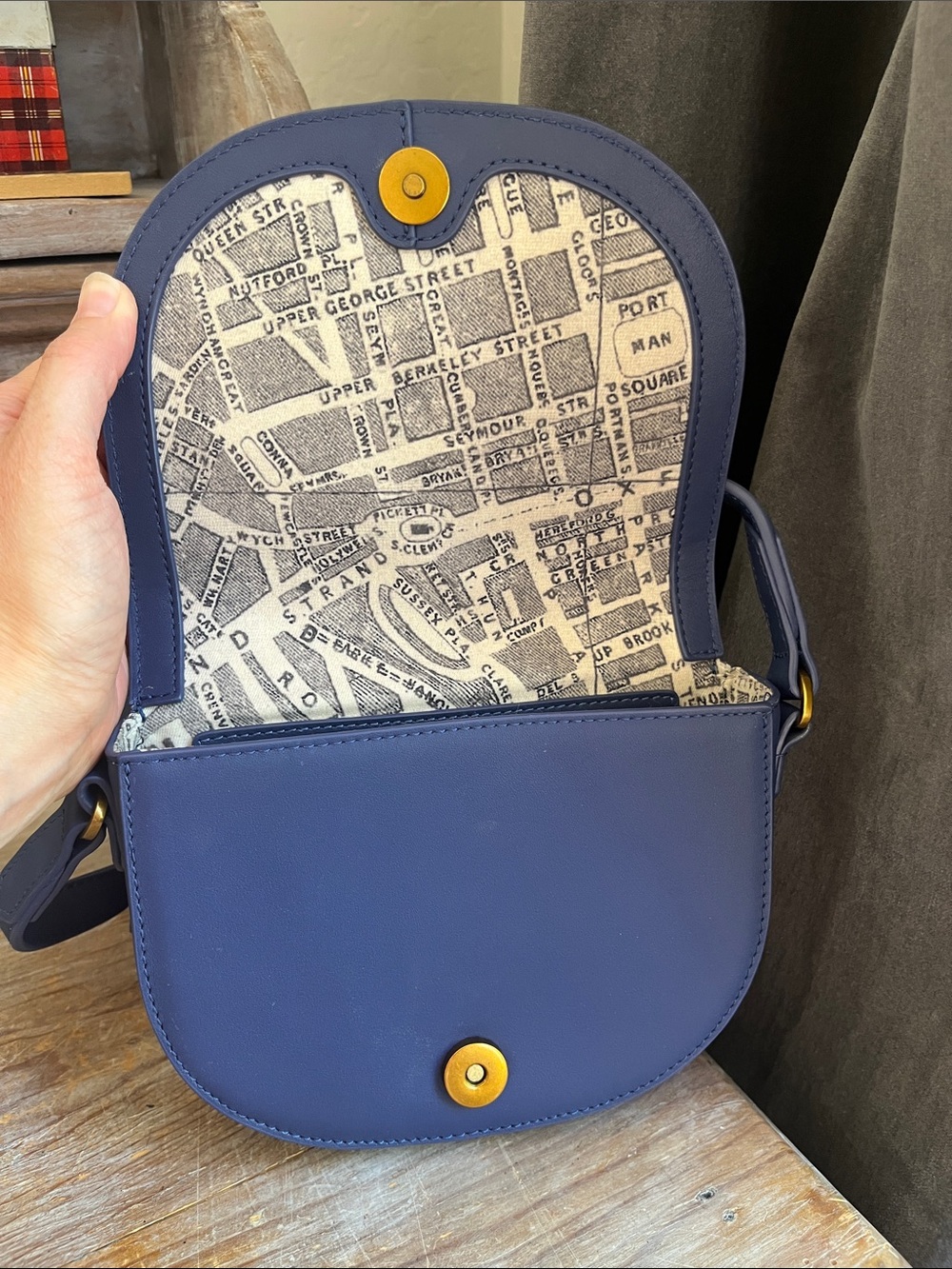 💙 Boden Iris Leather Mini Satchel Blue Crossbody Shoulder Bag - Picture 6 of 11